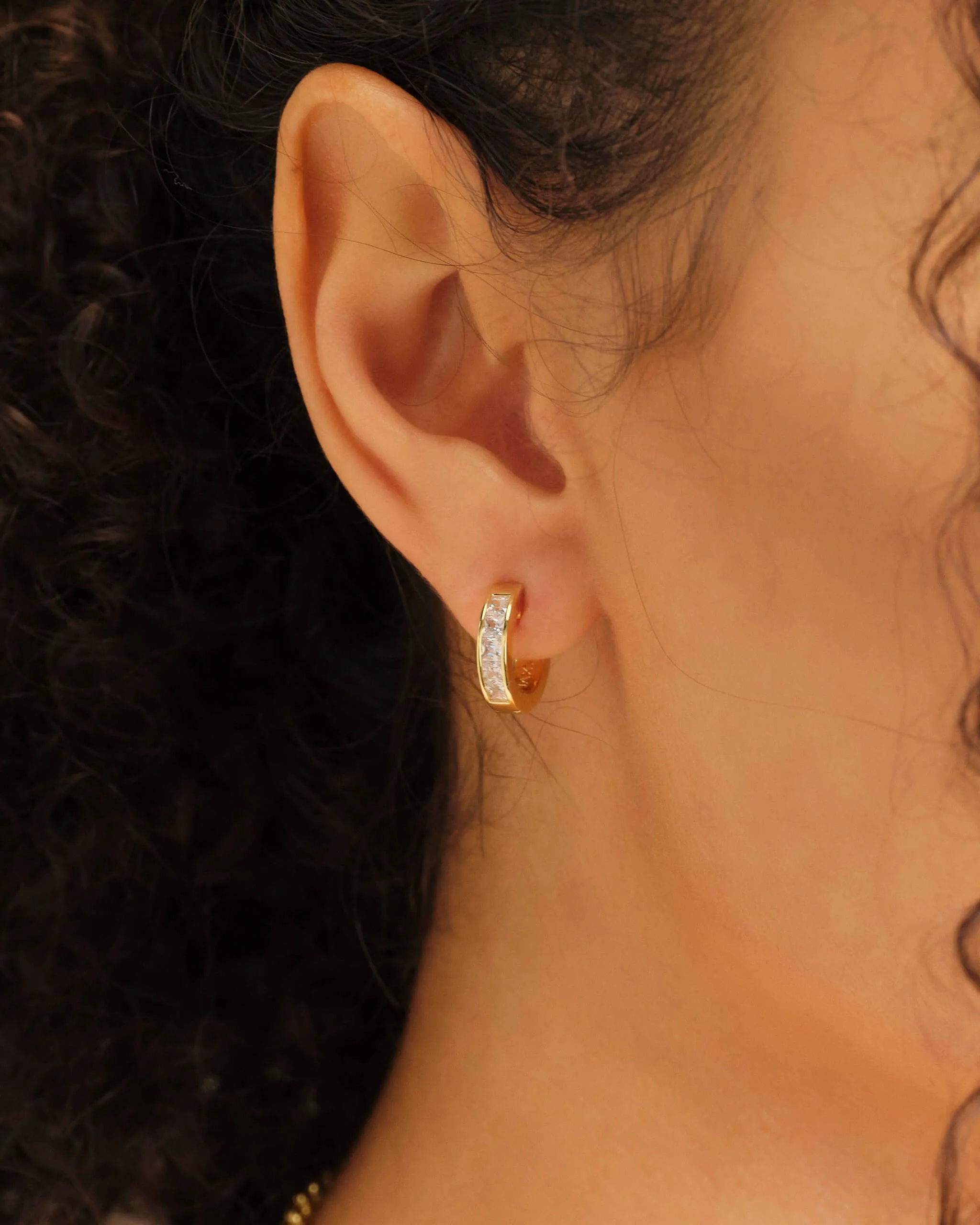 Women's Emerald Cut Inset Hoop Earrings - Gold