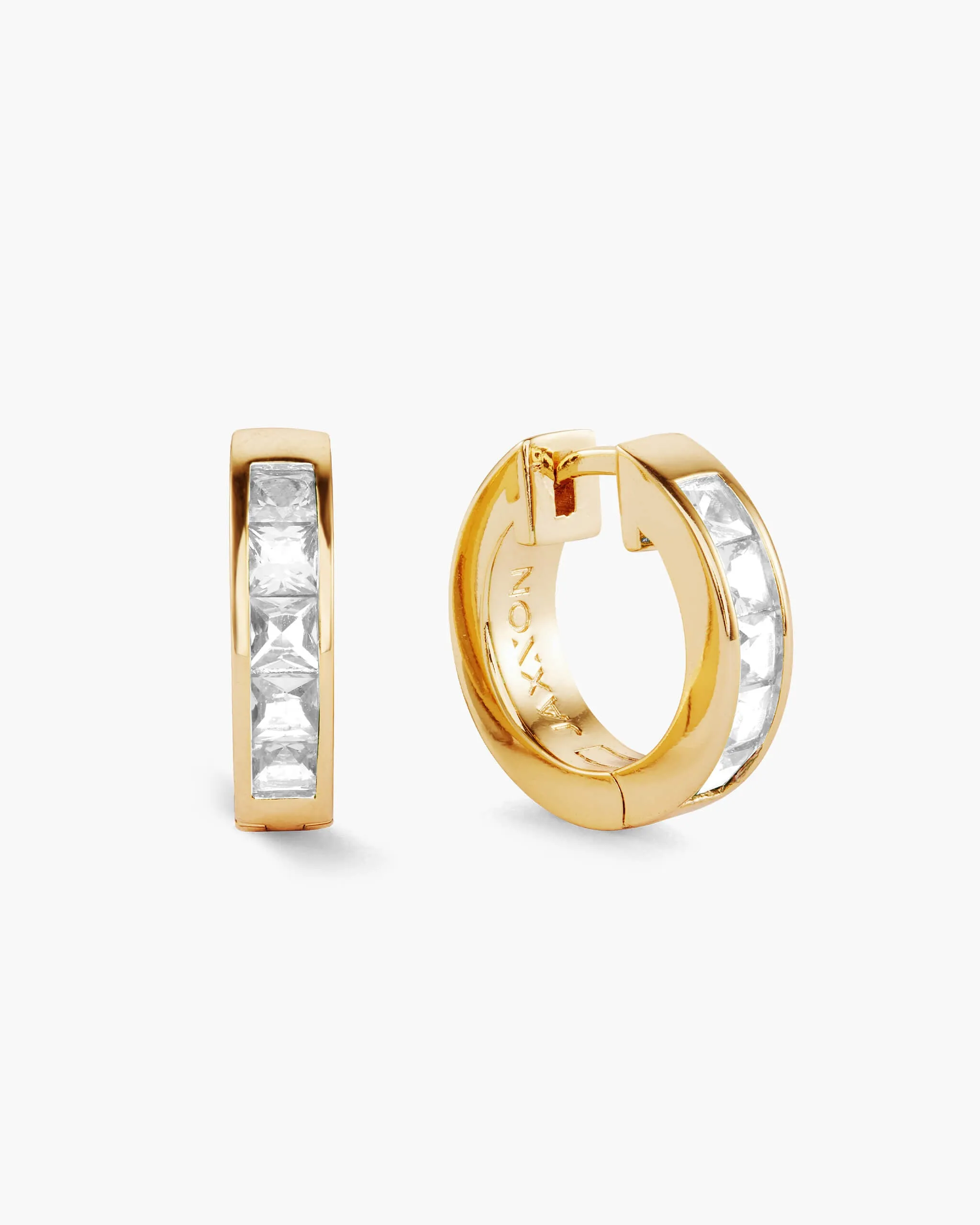 Women's Emerald Cut Inset Hoop Earrings - Gold