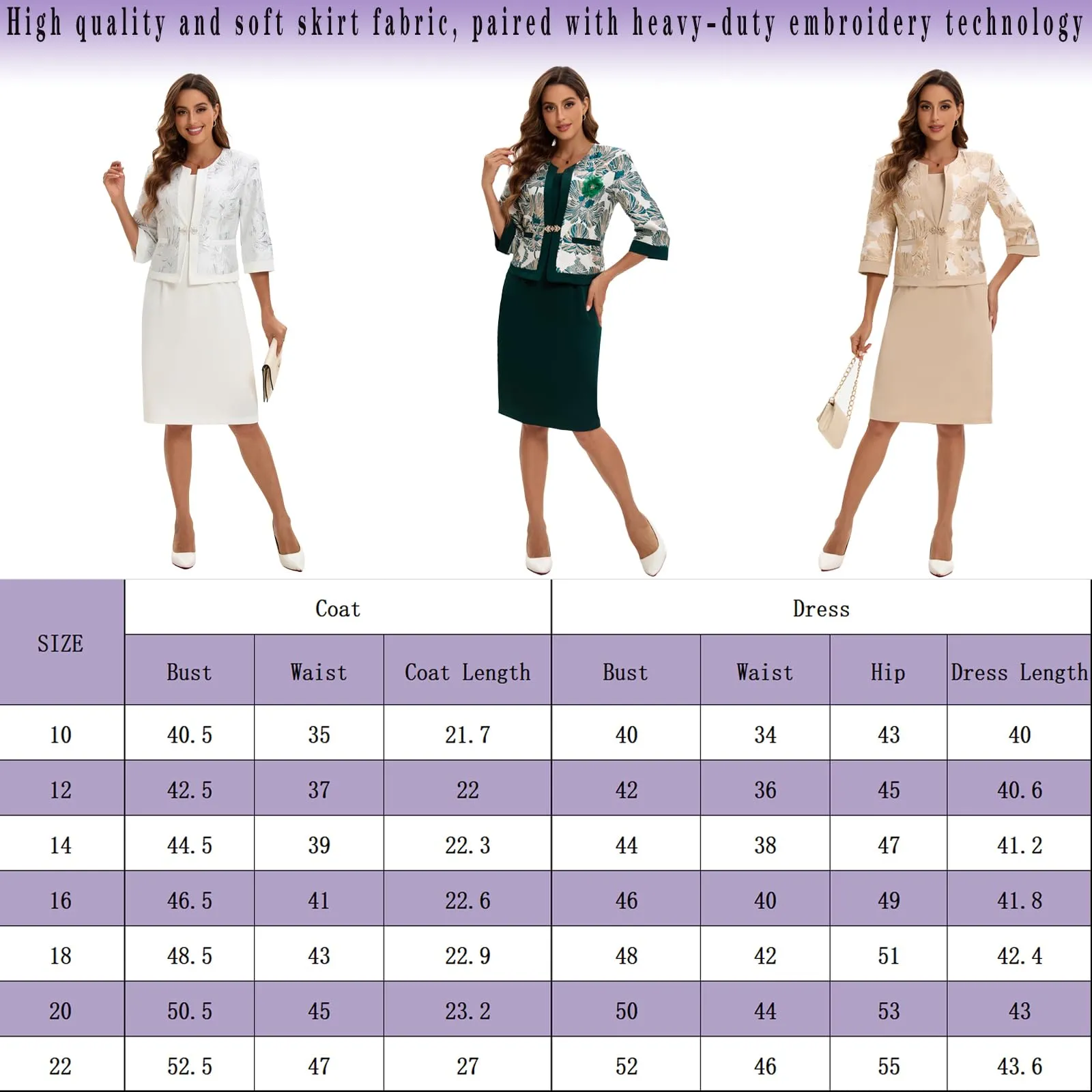 Women's Two Piece Dress Church Suit Mother's Gift Formal Occasion Party Jacquard Embroidery Jacket Church Set Green