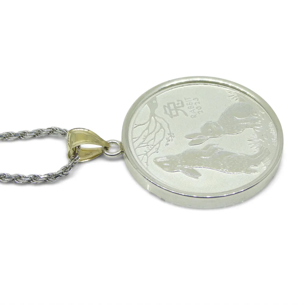 Year of the Rabbit Half Ounce Australian Coin Necklace set in Sterling Silver with a 14k Yellow Gold Bail