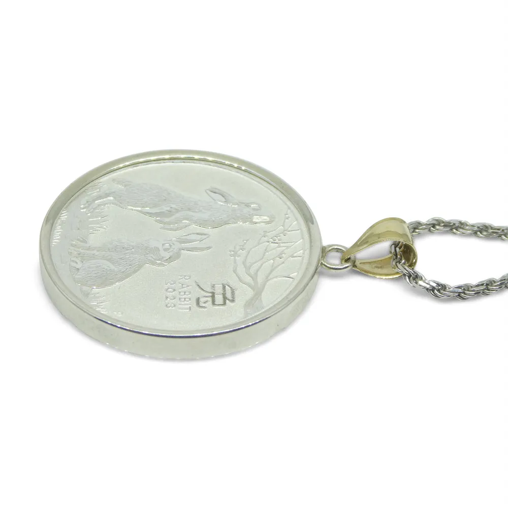 Year of the Rabbit Half Ounce Australian Coin Necklace set in Sterling Silver with a 14k Yellow Gold Bail