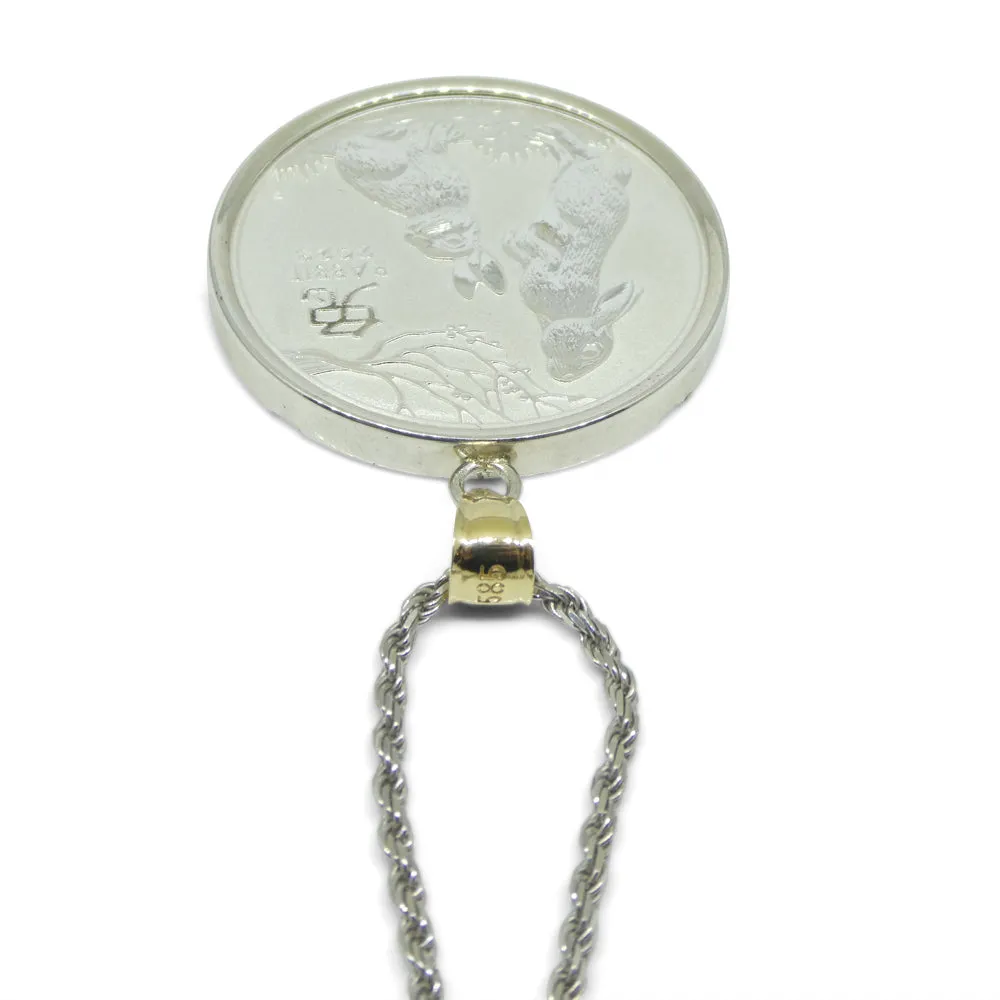 Year of the Rabbit Half Ounce Australian Coin Necklace set in Sterling Silver with a 14k Yellow Gold Bail