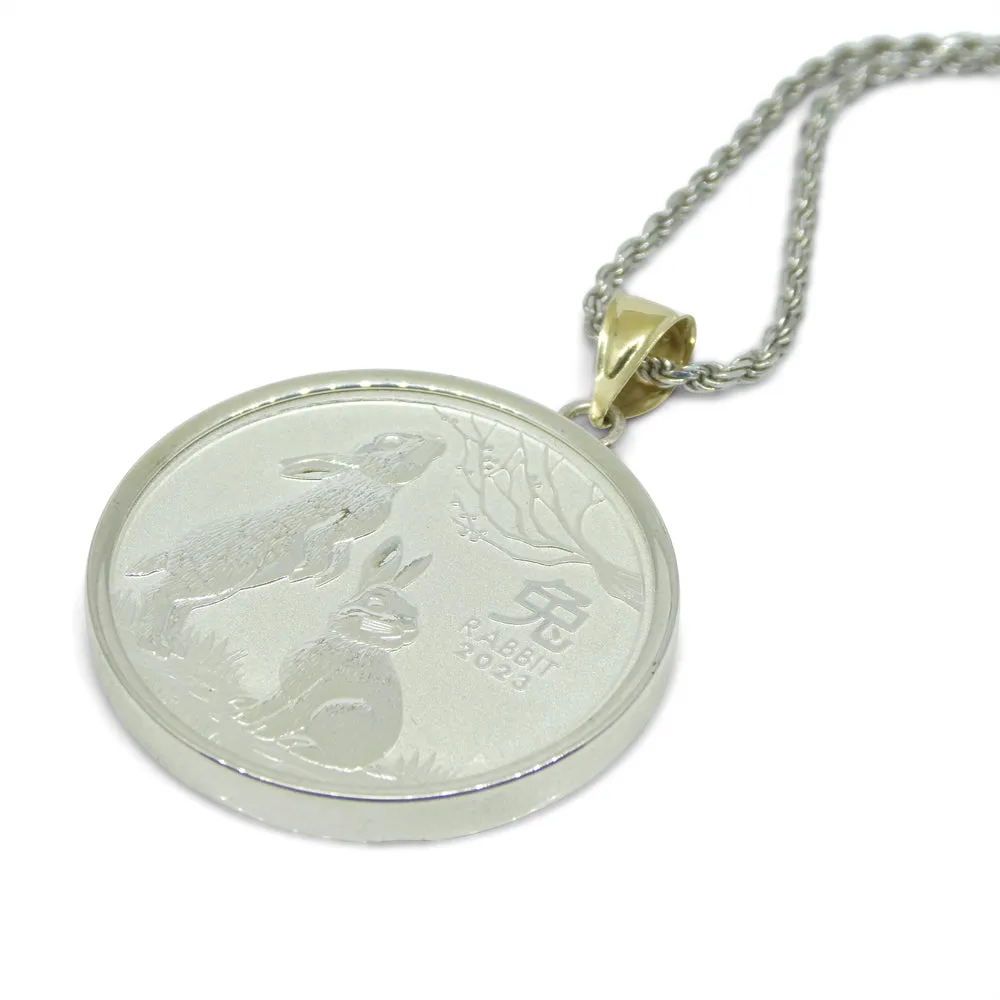 Year of the Rabbit Half Ounce Australian Coin Necklace set in Sterling Silver with a 14k Yellow Gold Bail