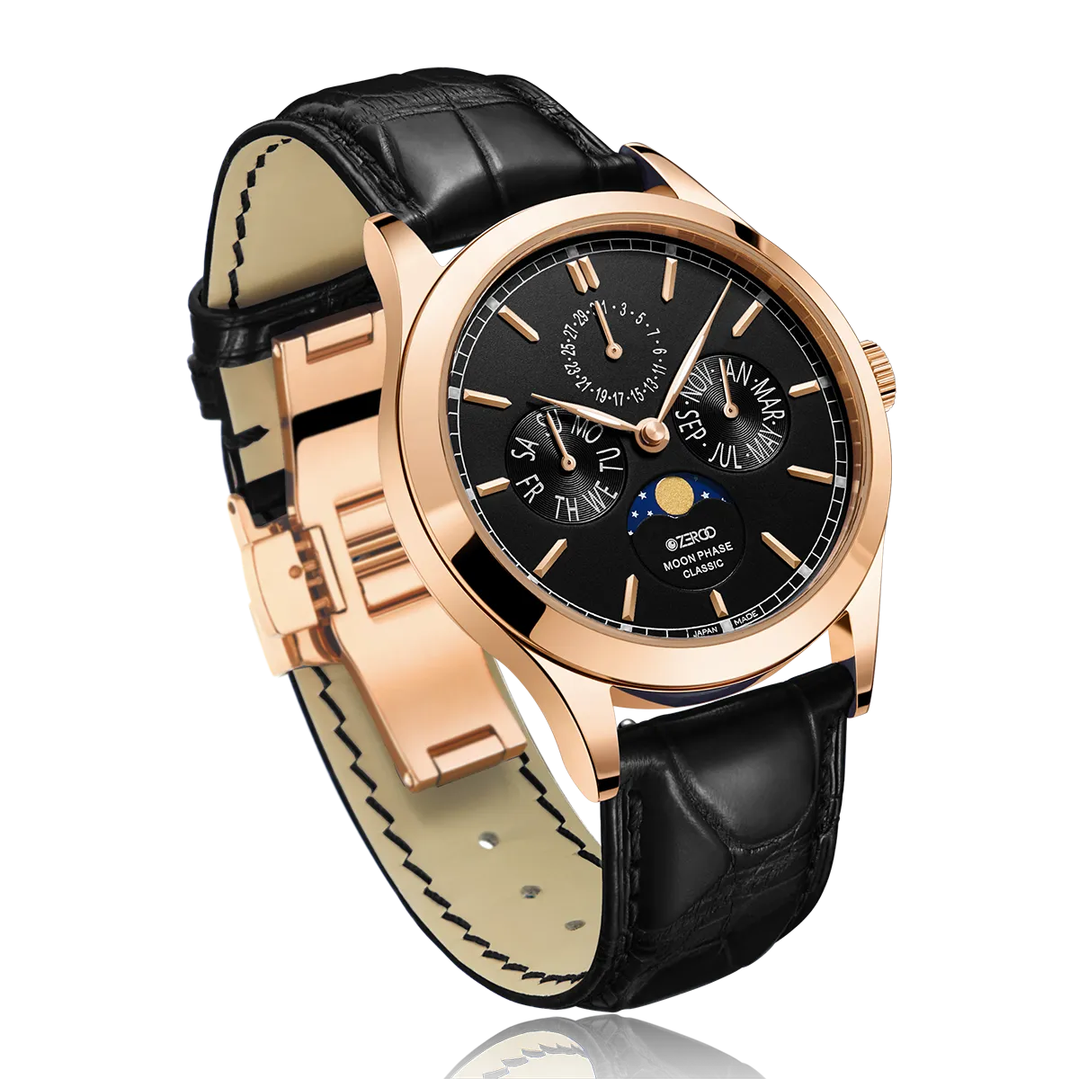 ZEROO C1 CLASSIC MOON PHASEQUARTZ WATCH FOR GENTS - ZC001RBK