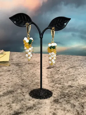 Zhanna Jewelry, Yellow Chalcedony and Pearl Cluster drop earrings