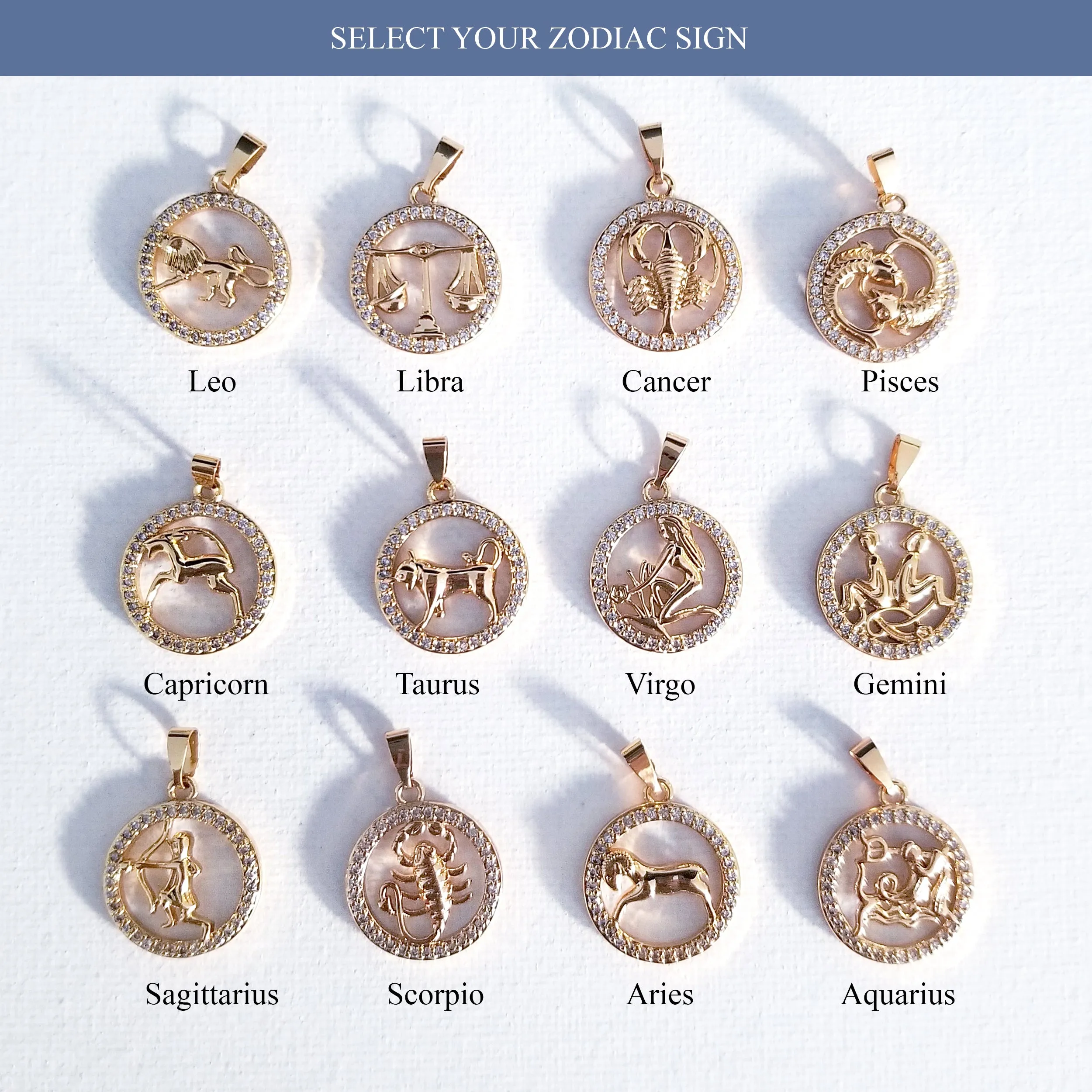 Zodiac CZ Coin Necklace
